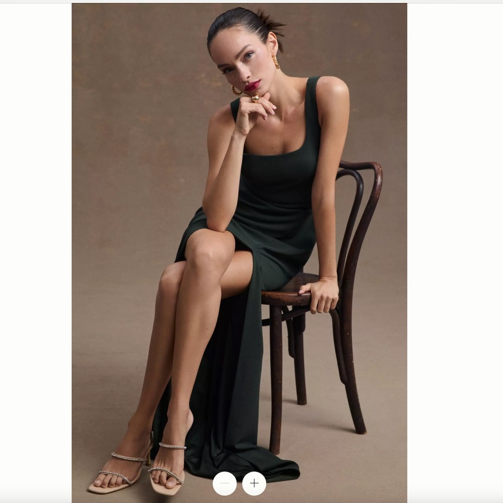 BHLDN Ashlynn Square-Neck Stretch Crepe Side-Slit Gown